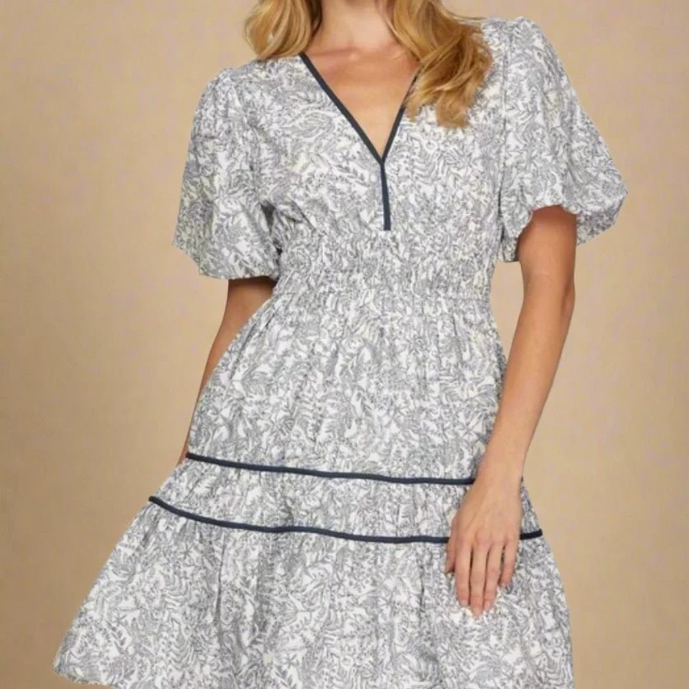 She + Sky Blue White Ruffled Boutique Dress